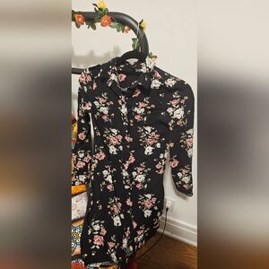 H&M Black Floral Long Sleeve Dress